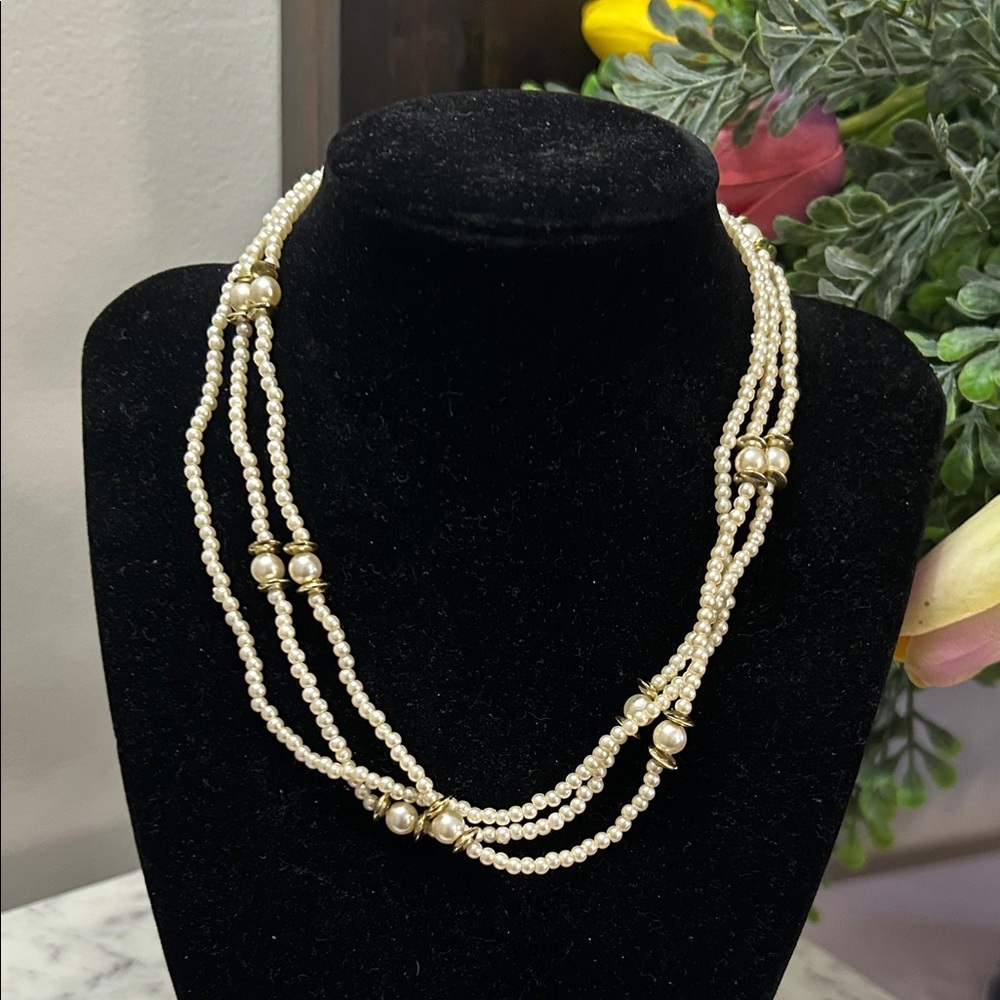 Source Unknown Cream Pearl Triple-Strand Necklace with Gold Bead Accents - Picture 1 of 3